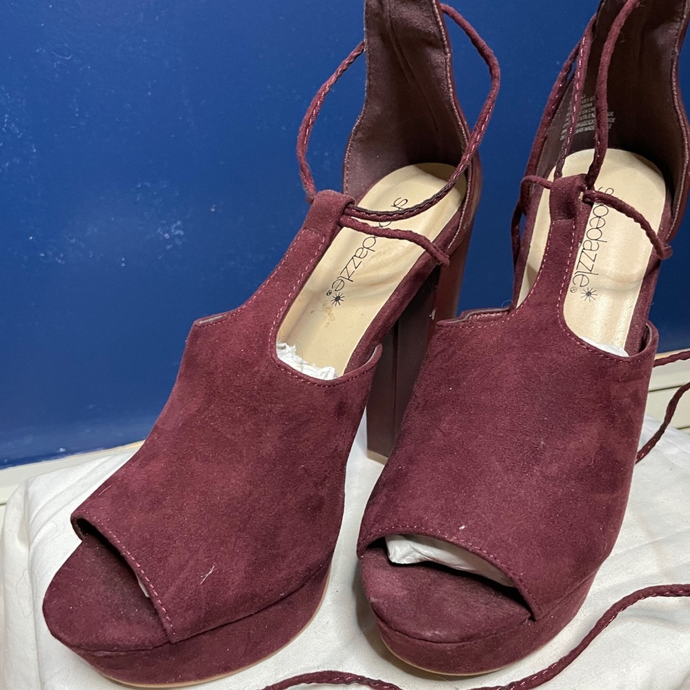 burgundy platform heels